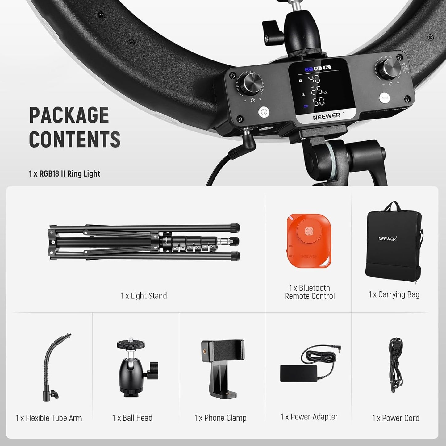 Neewer 10103390 18" RGB LED Ring Light with Stand & APP