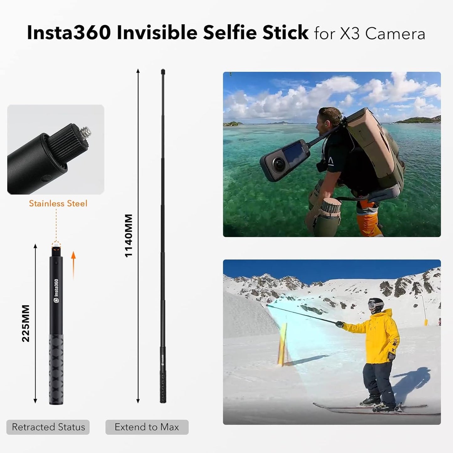 Insta360 actioncamX3 Waterproof 360 Action Camera Bundle