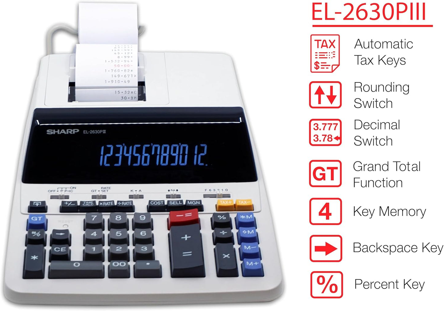 Sharp EL2630PIII 12-Digit Commercial Printing Calculator