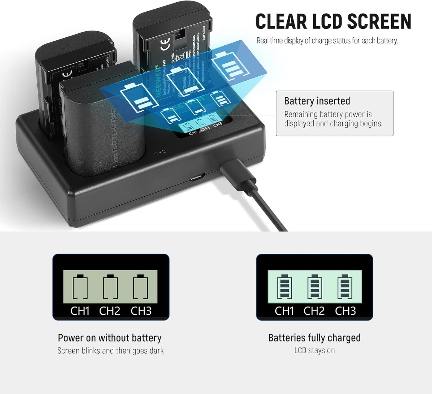 Neewer 10101014: LP-E6 Battery and Charger Set - 3-Pack