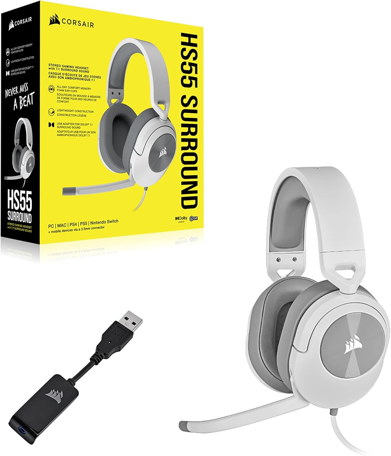 Corsair CA-9011390-WW HS55 Surround v2 Gaming Headset White