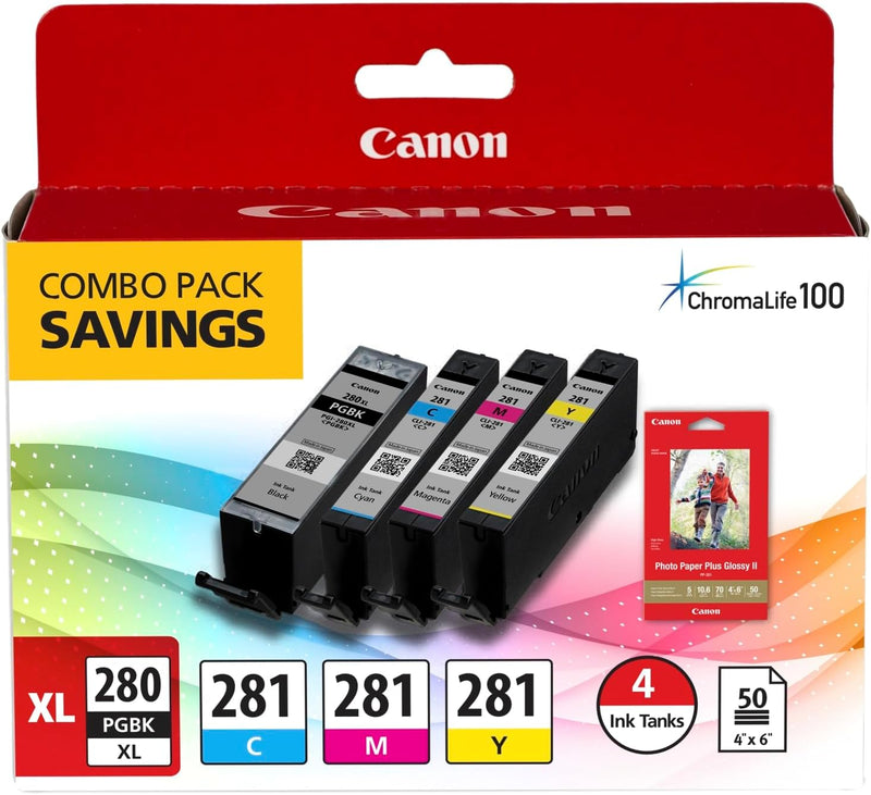 Canon 2021C006 PGI-280XL/CLI-281 CMY Ink & 50 Photo Paper Combo — main product image