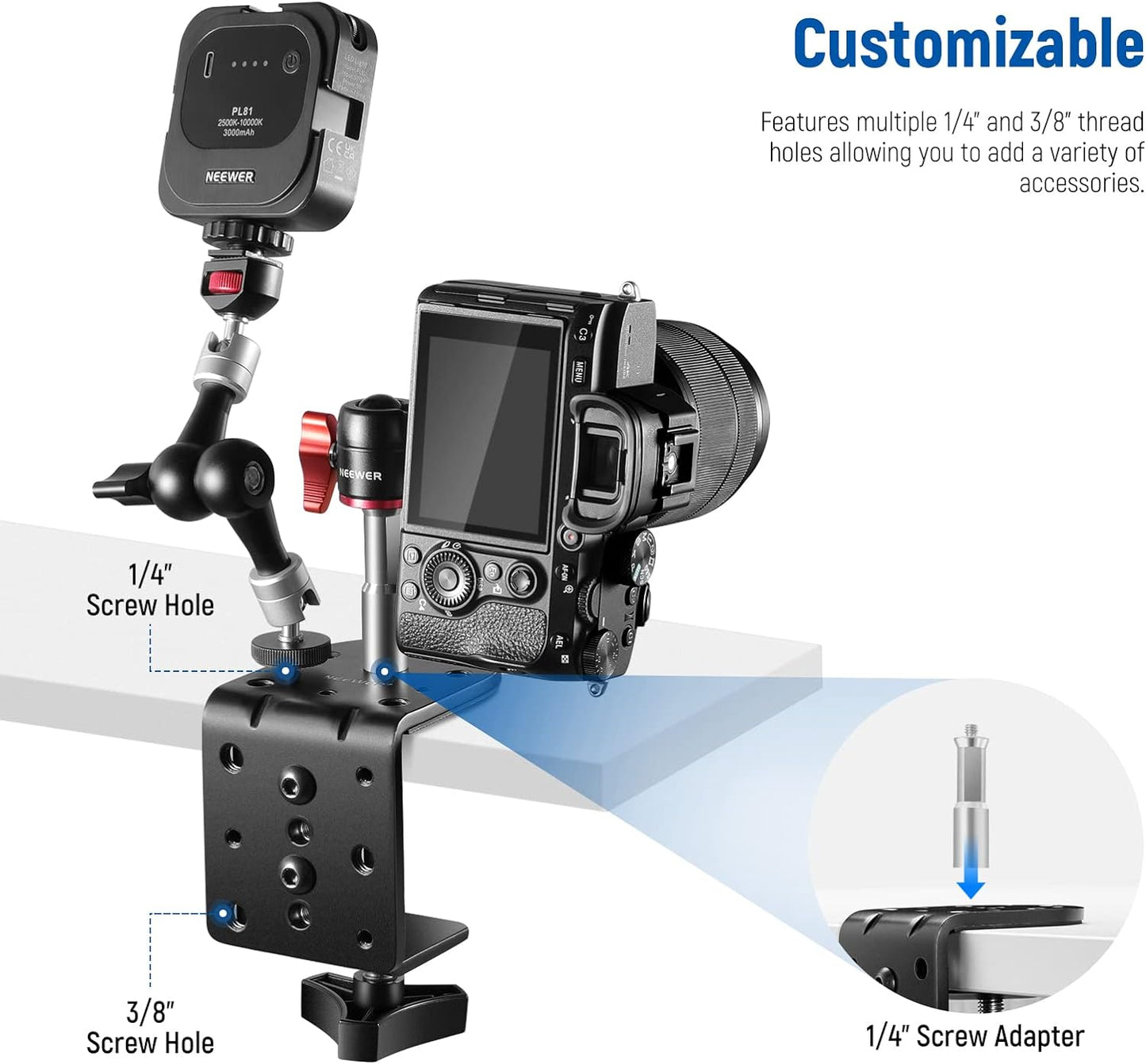 Neewer 10102449 2-Pack Heavy Duty C Clamp Mount