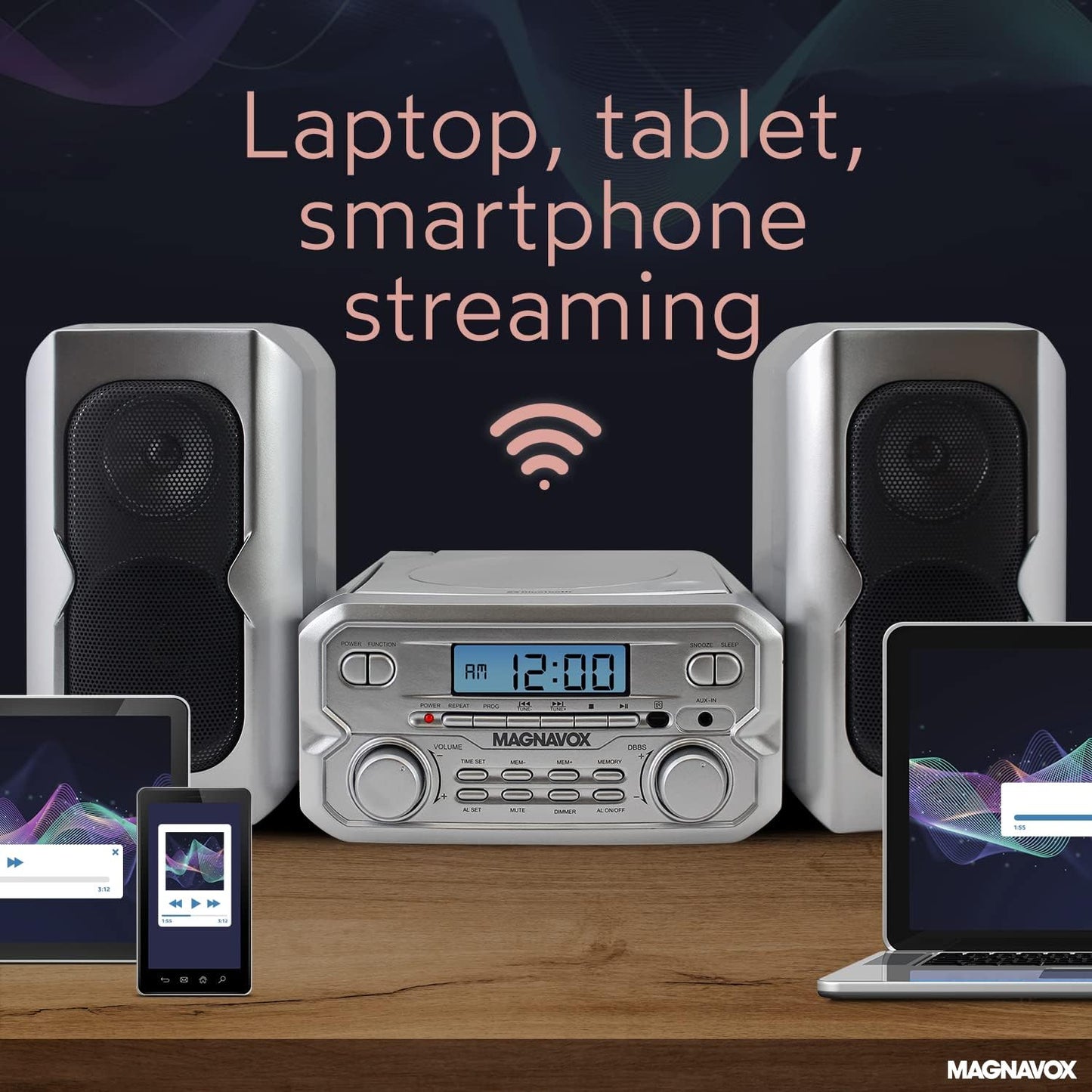 Magnavox MM435M-SL CD Shelf System - Bluetooth & FM Radio