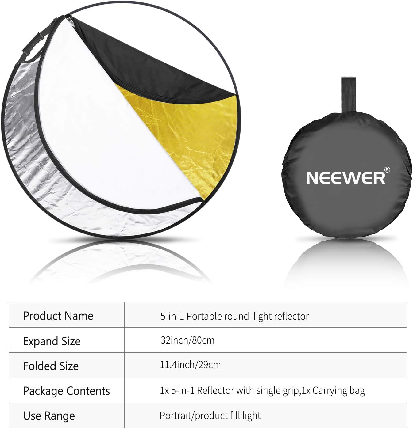 Neewer 10097862 5-in-1 Round 32" Light Reflector