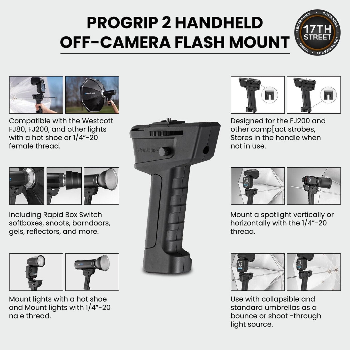 Westcott WES4740 FJ200 Strobe Light ProGrip2 Mount Bundle