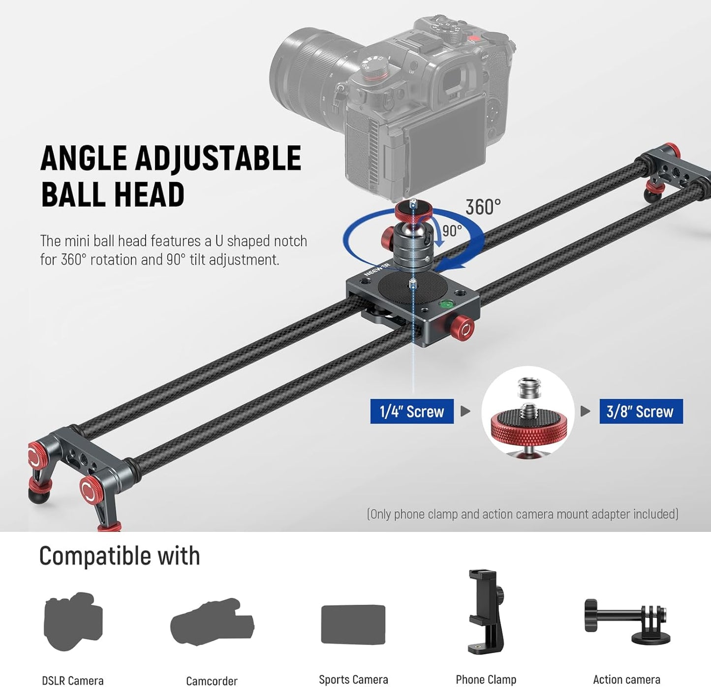 Neewer CS2M 24" Carbon Fiber Camera Slider with Ball Head