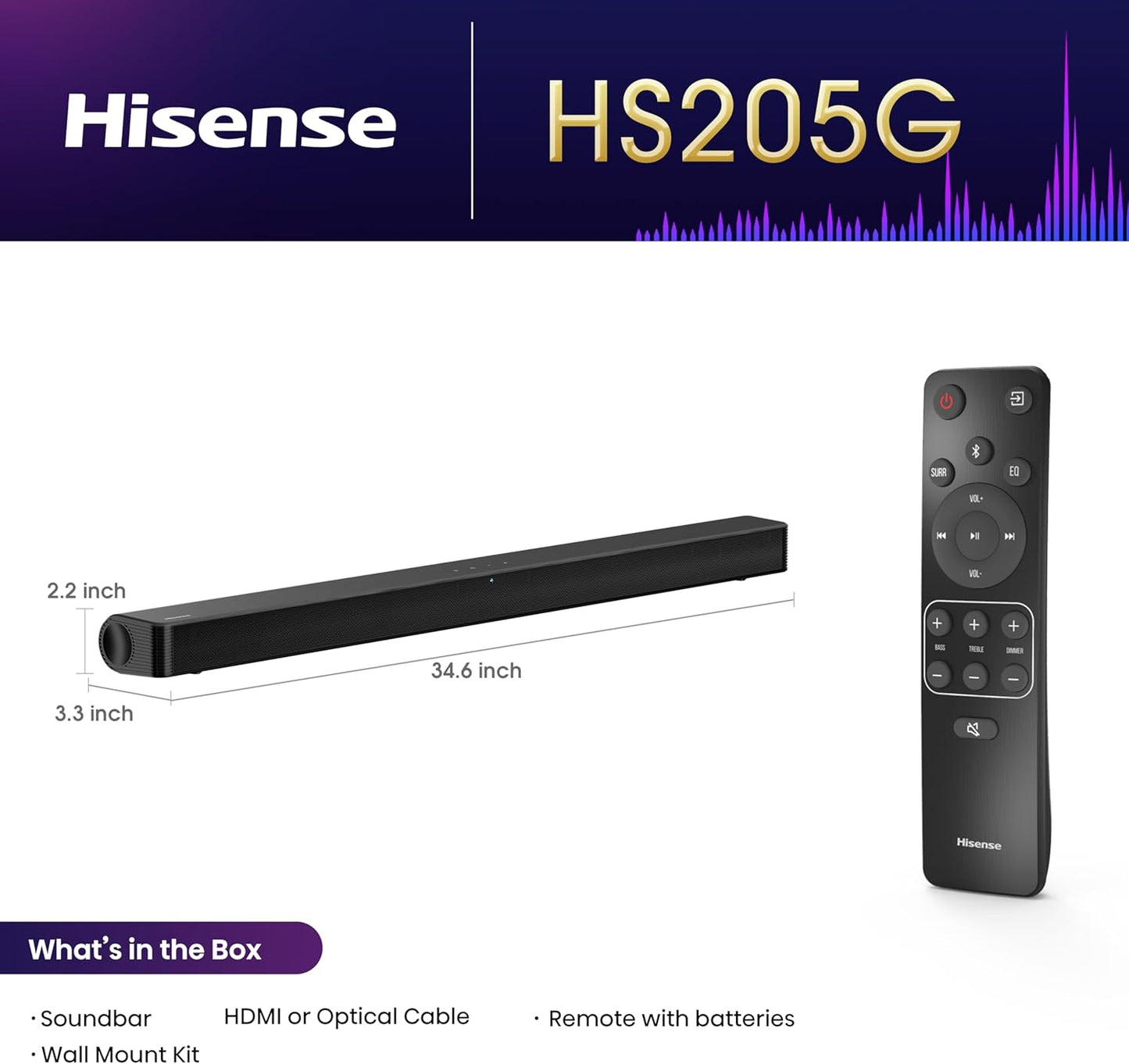 Hisense HS205G 2.0Ch 120W DTS Virtual:X Sound Bar