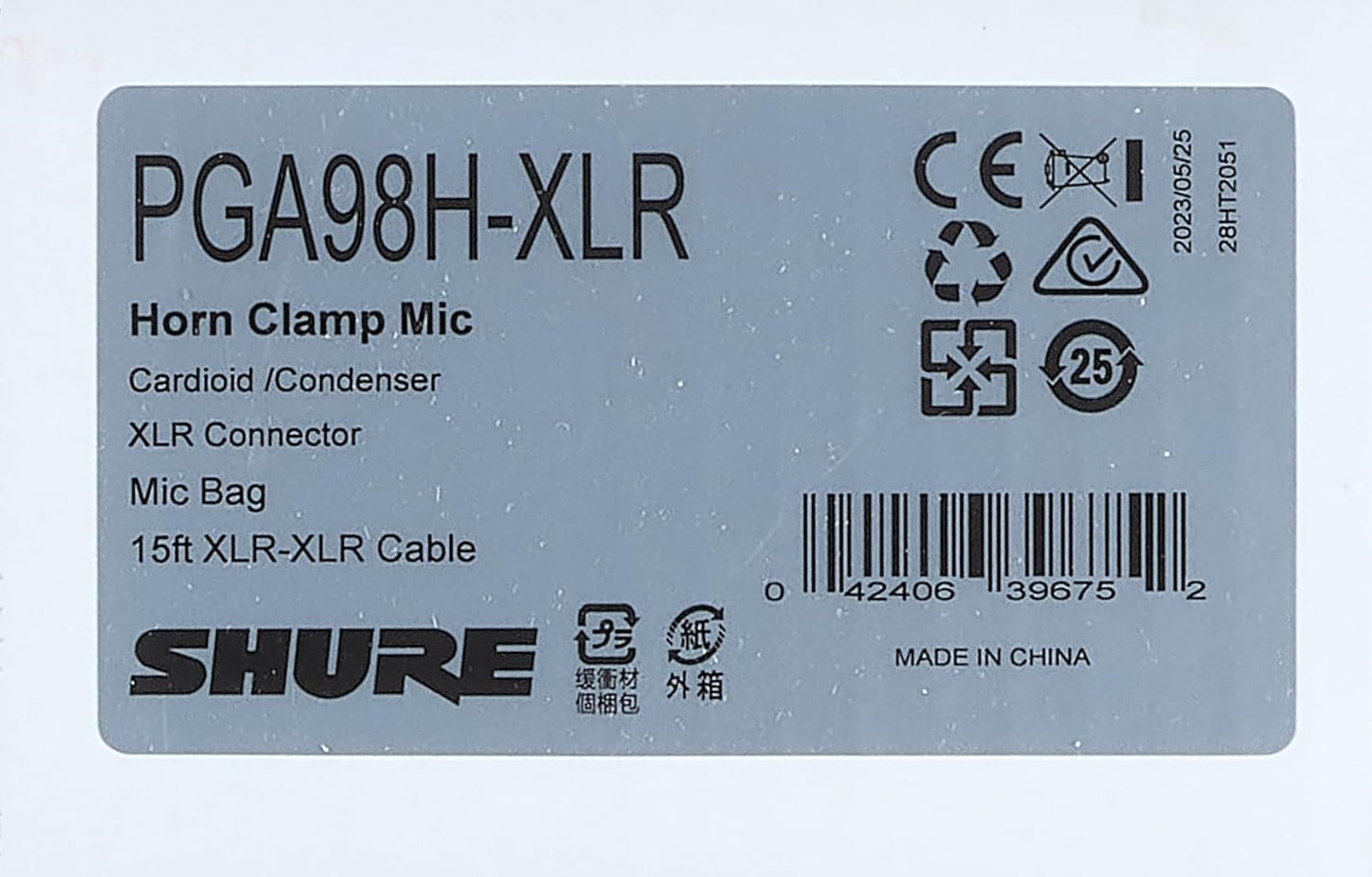 Shure PGA98H-XLR Condenser Microphone - for Wind Instruments