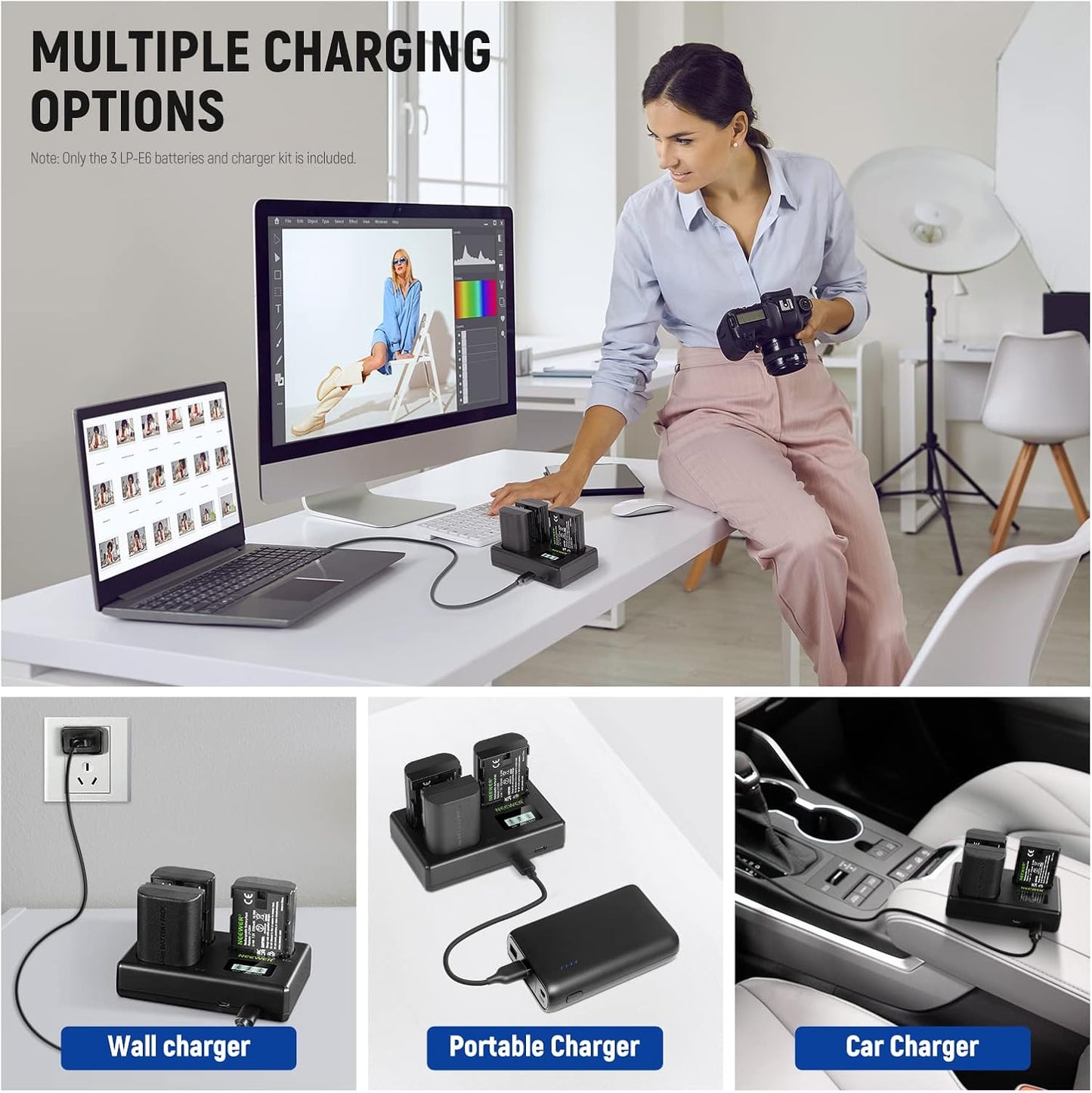 Neewer 10101014: LP-E6 Battery and Charger Set - 3-Pack