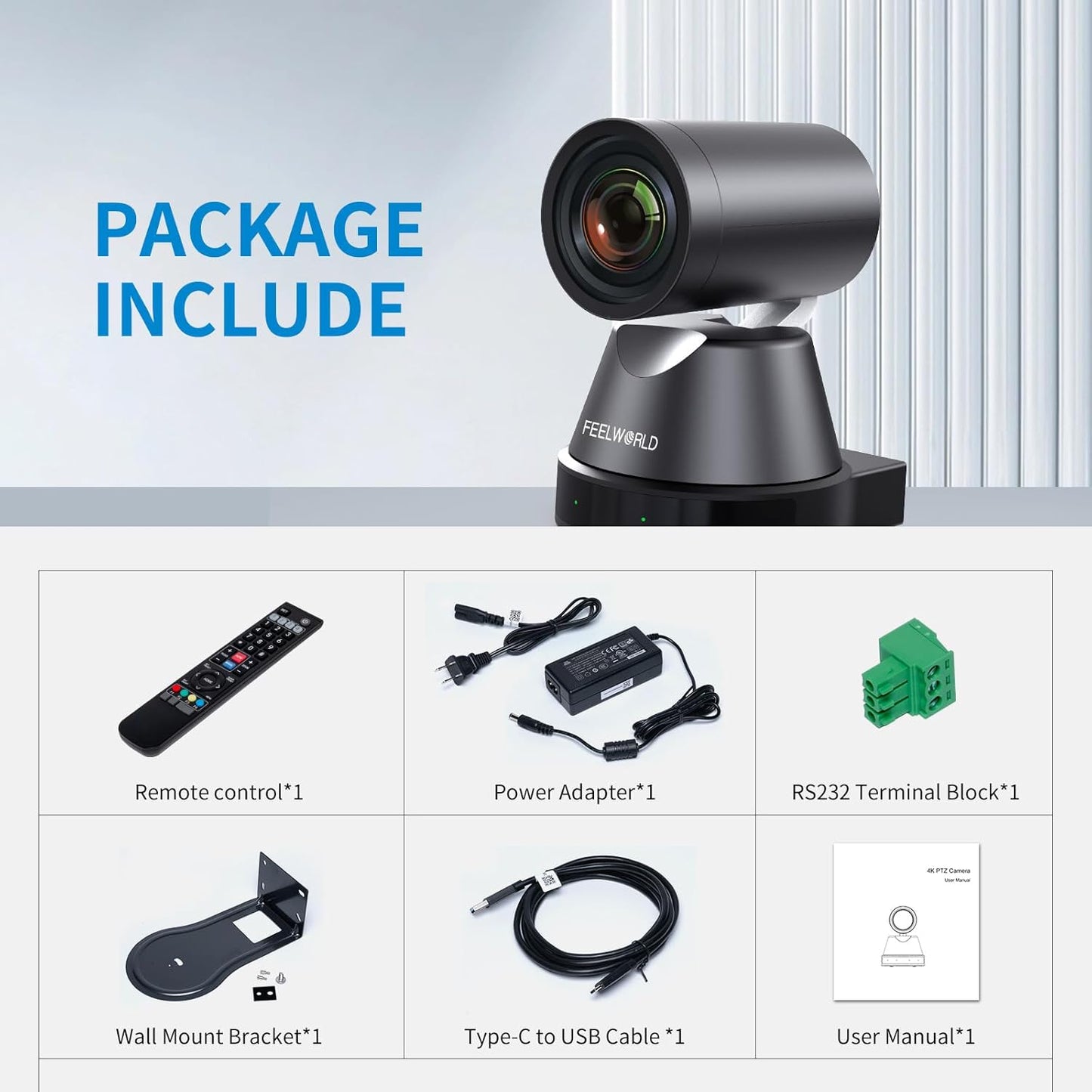 FEELWORLD 4K12X PTZ Camera with AI Tracking & POE