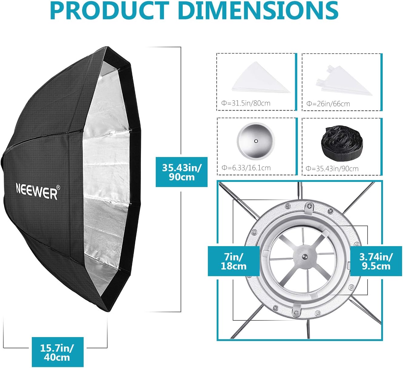 Neewer 90cm Octagonal Softbox Bowens Mount Grid