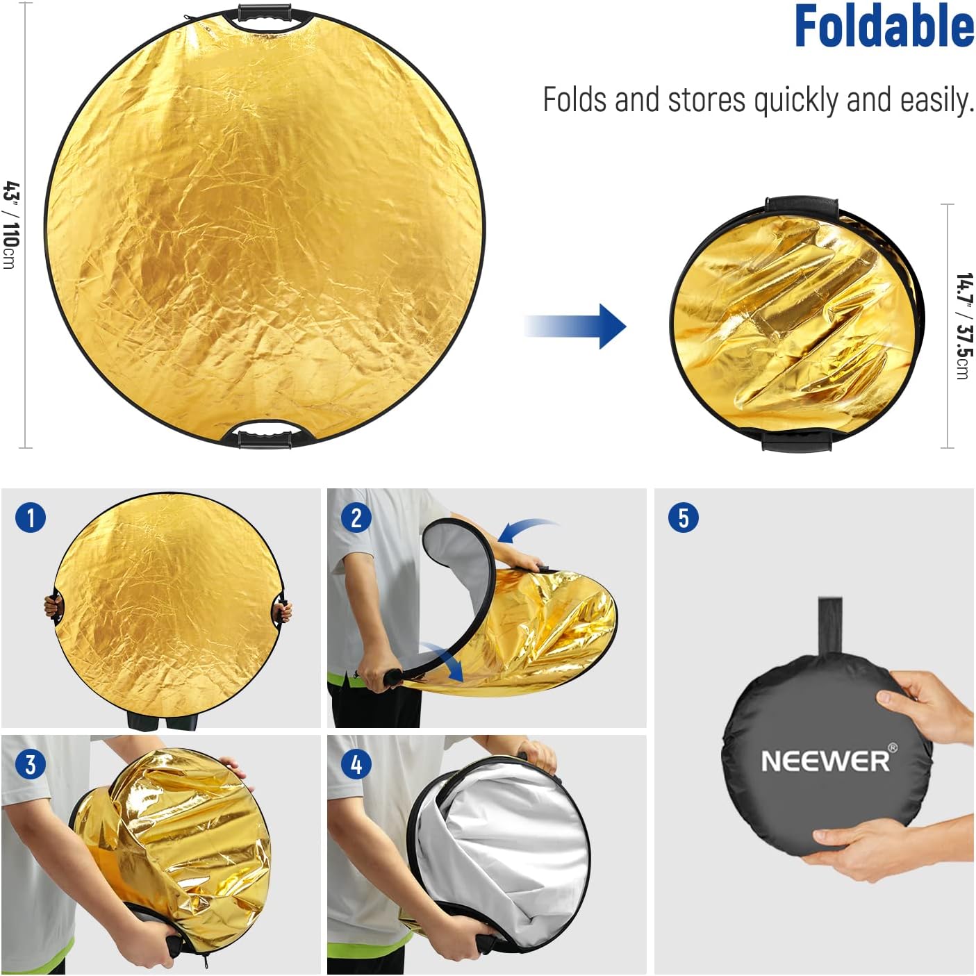 Neewer RF-110II 43" 5-in-1 Collapsible Photography Reflector