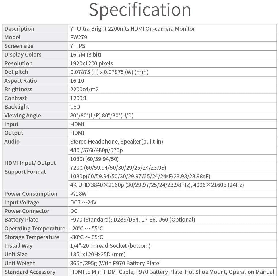 FEELWORLD FW279 7" 2200nit Ultra Bright Field Monitor