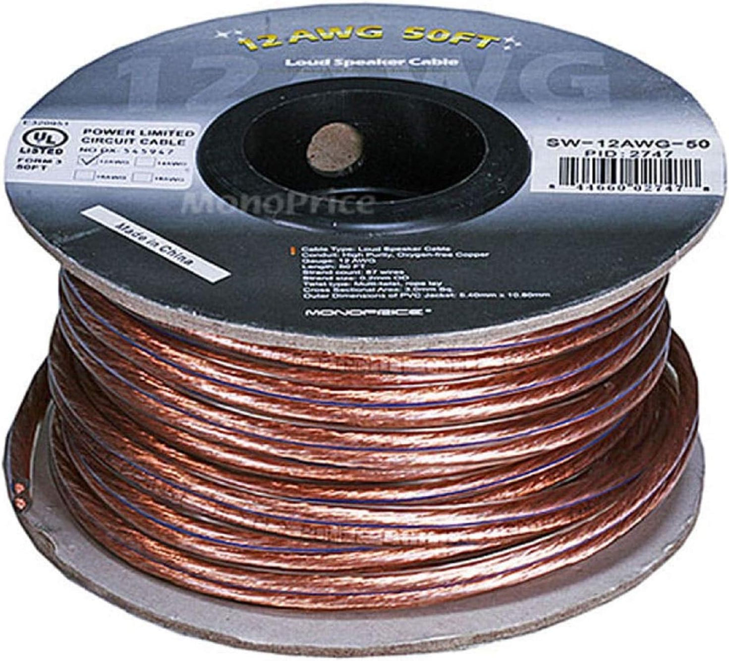 Monoprice 102747 CL2 12AWG Oxygen-Free Speaker Wire 50ft