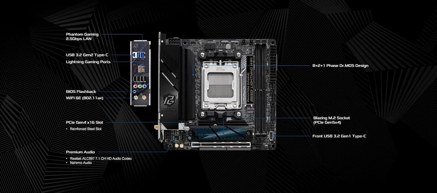 ASRock 90-MXBMP0-A0UAYZ B650I Lightning WiFi Mini-ITX Motherboard