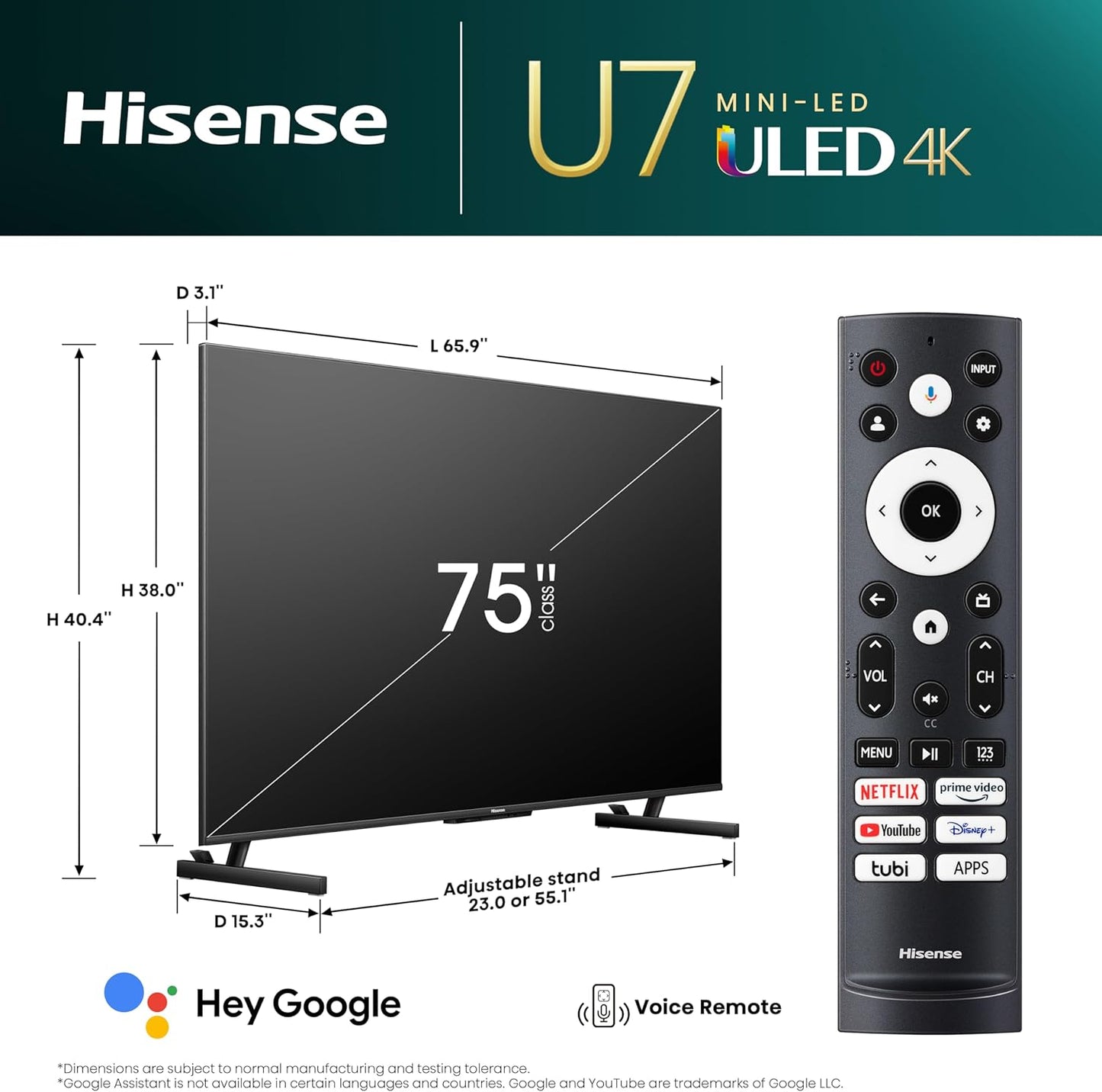 Hisense 75U7K 75-Inch Mini-LED 4K Smart TV Renewed