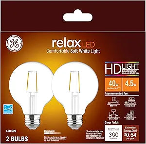 GE 31536 Relax LED 40W Soft White G25 Globe Bulbs 2-Pack