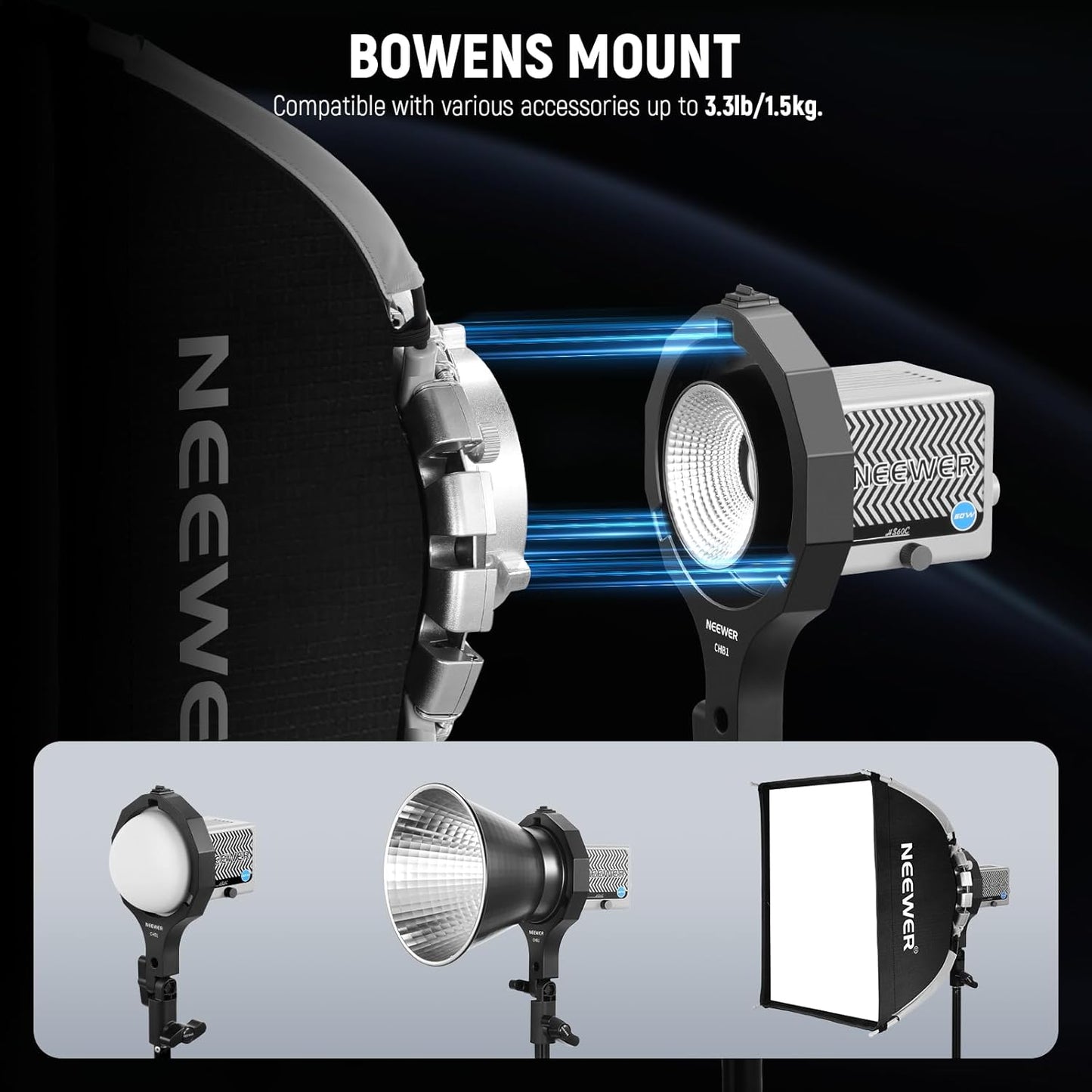 NEEWER 10104832 Mini Mount to Bowens Adapter with Tilt
