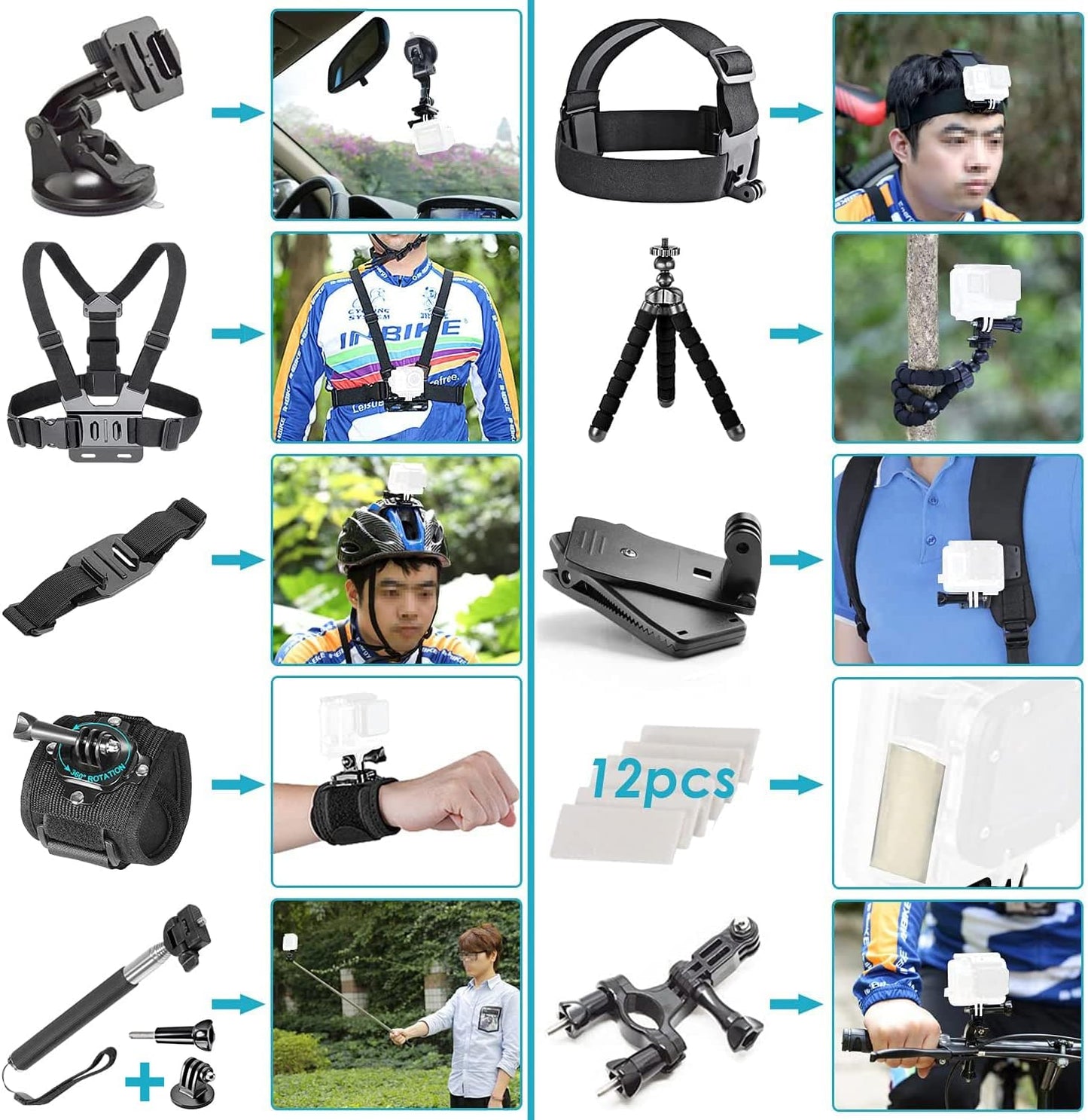 Neewer 50-in-1 Action Camera Accessory Kit with Suction Mount