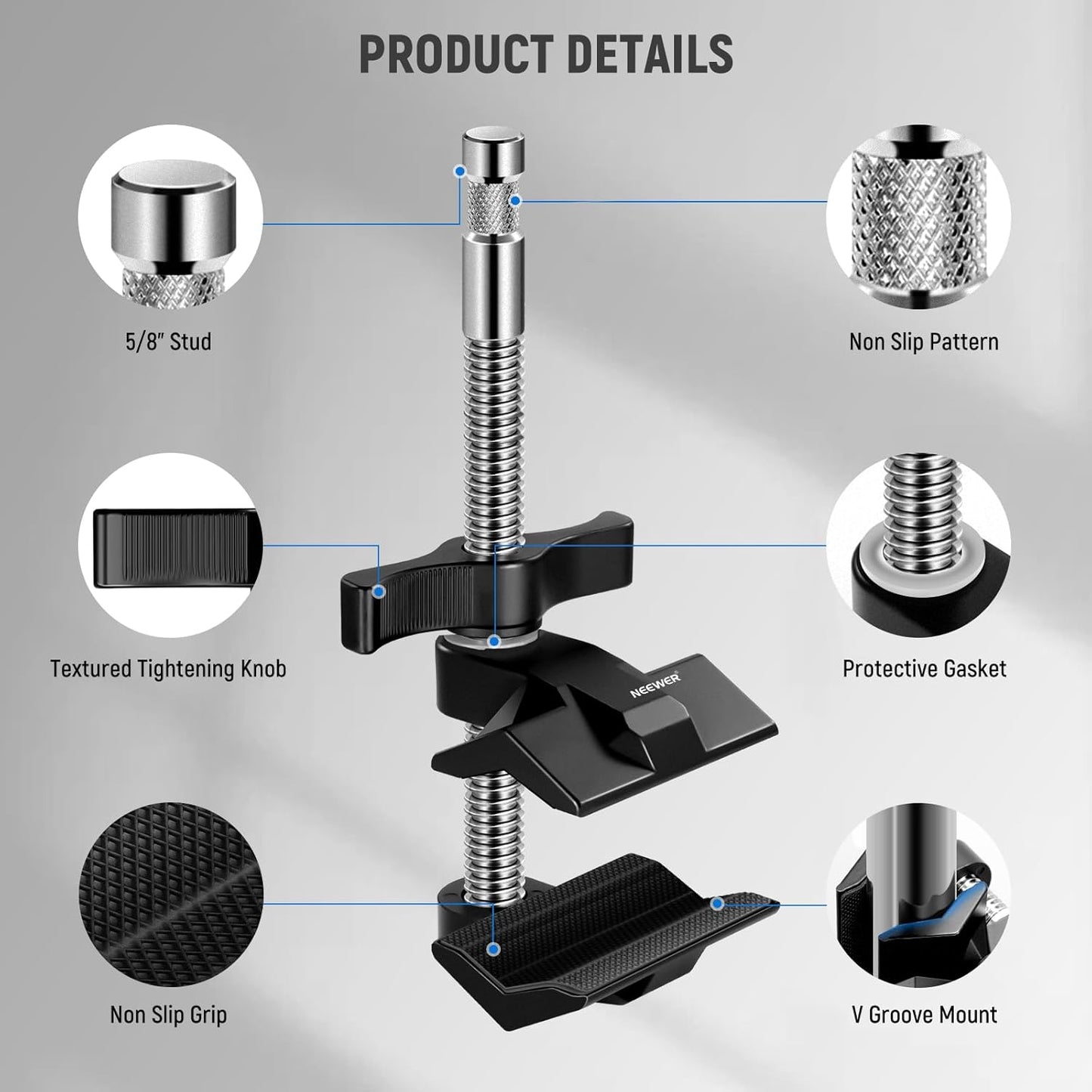 Neewer 10103092 6" End Jaw Grip Clamp with 5/8" Stud