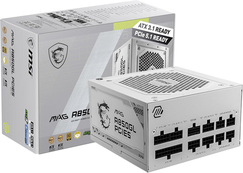 MSI MAGA850GLPCIE5WT A850GL PCIE5 White 850W PSU — main product image