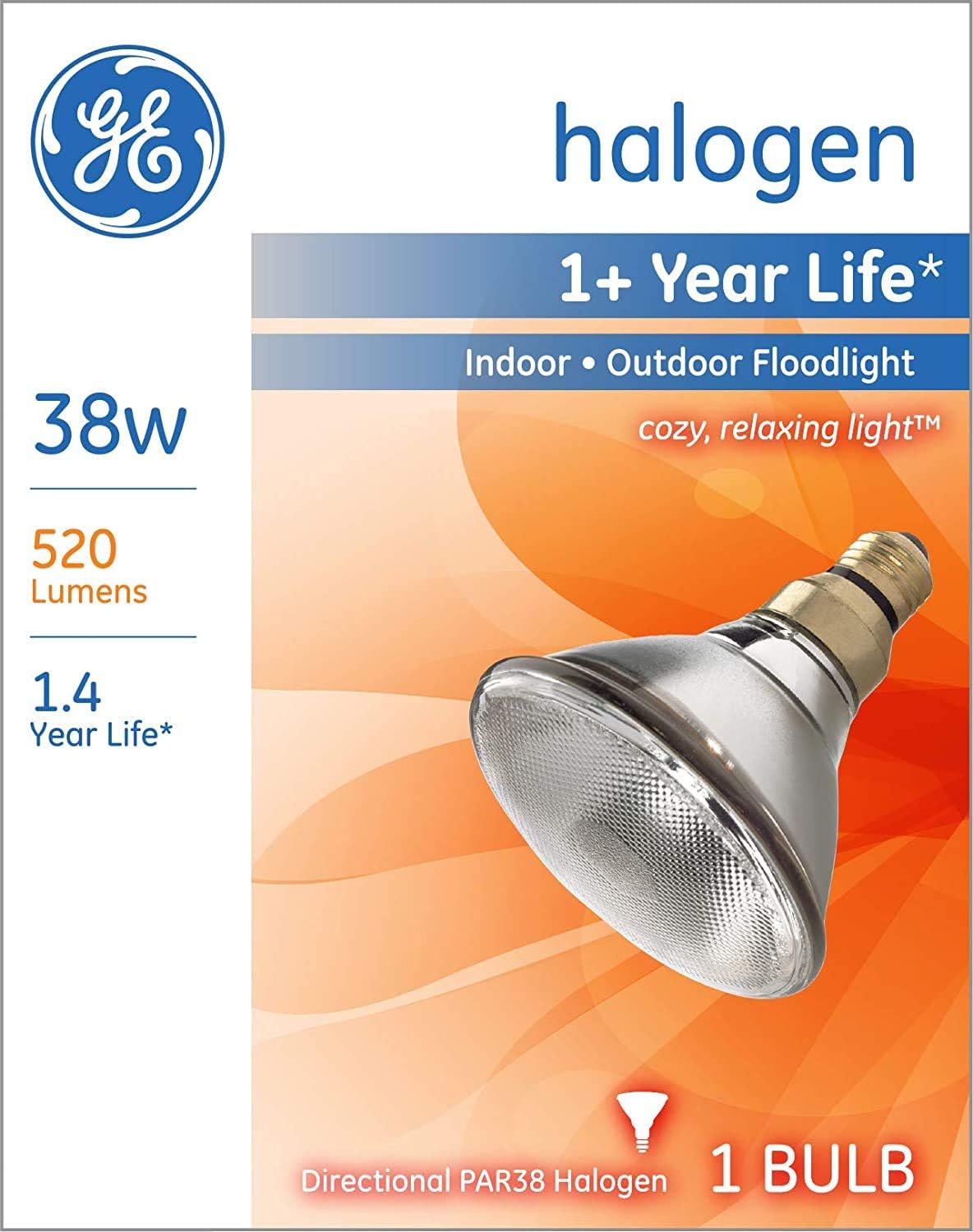 GE Halogen PAR38 Flood Light Bulb, 38W, Indoor/Outdoor (4-Pack)