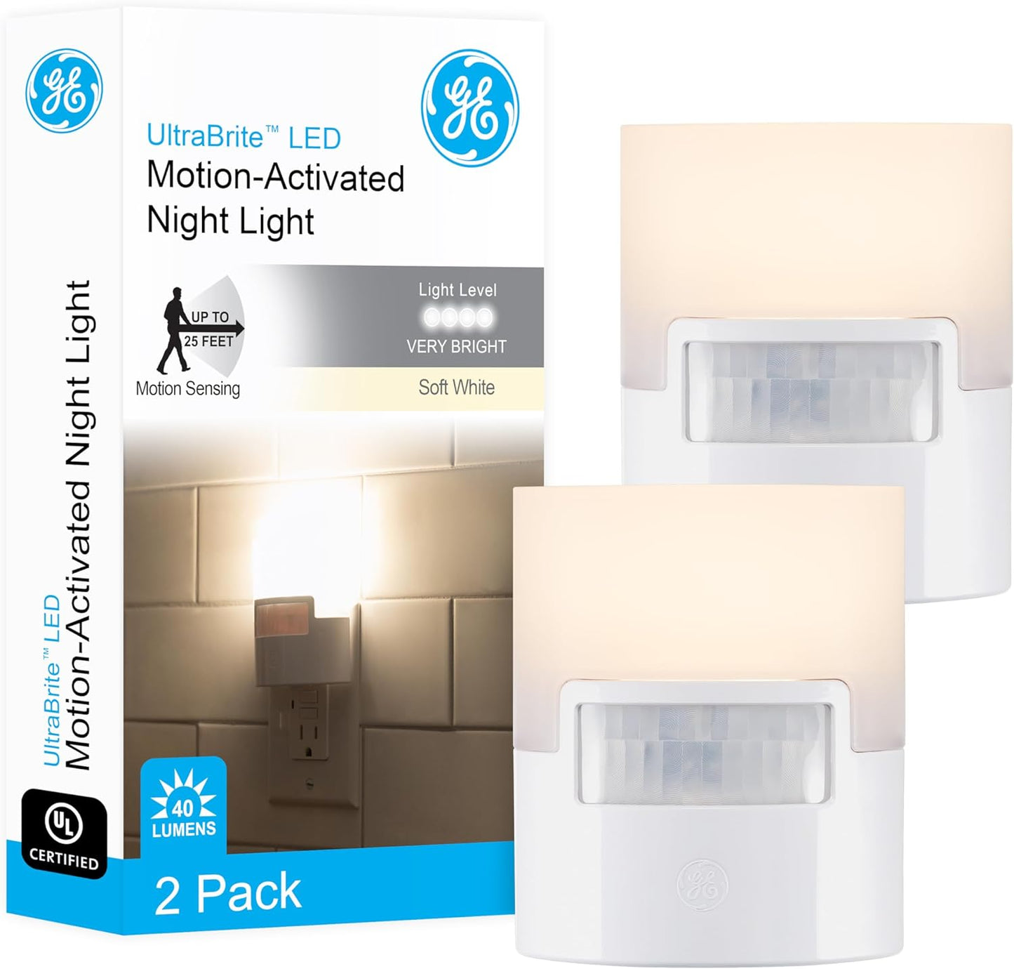 GE 46632 LED Motion Sensor Night Light 2-Pack