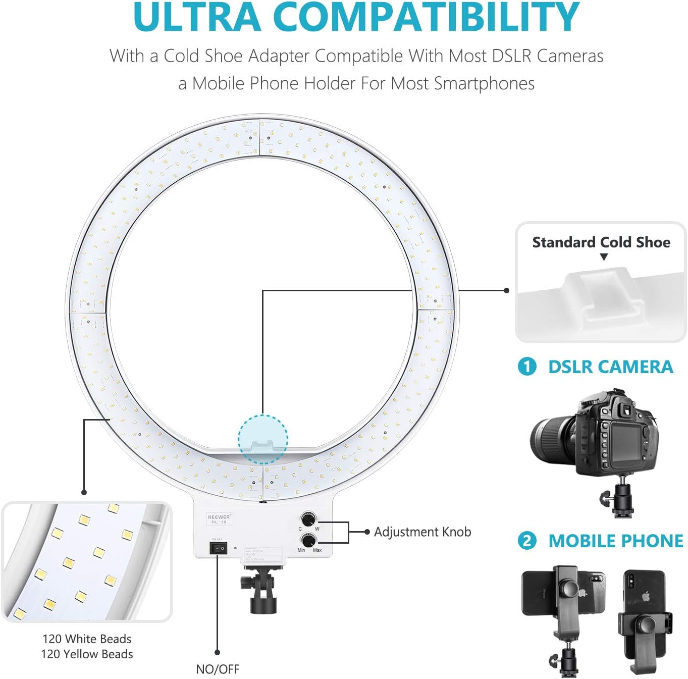 Neewer 10093389 18 inch LED Ring Light Stand Kit