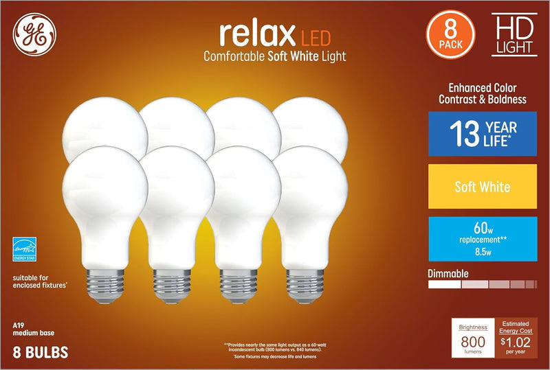 GE 44930 Relax 60W Equivalent Dimmable LED 8-Pack — main product image