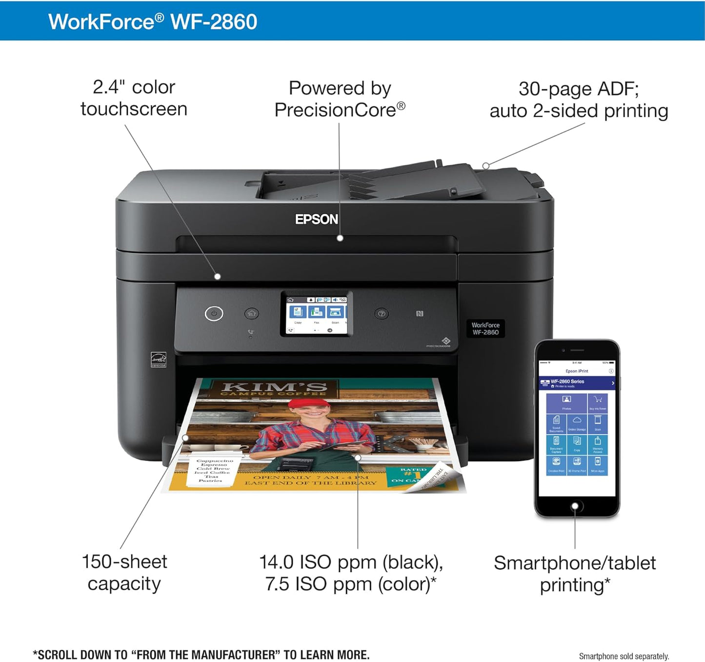 Epson C11CG28201 Workforce WF-2860 All-in-One Wireless Color Printer