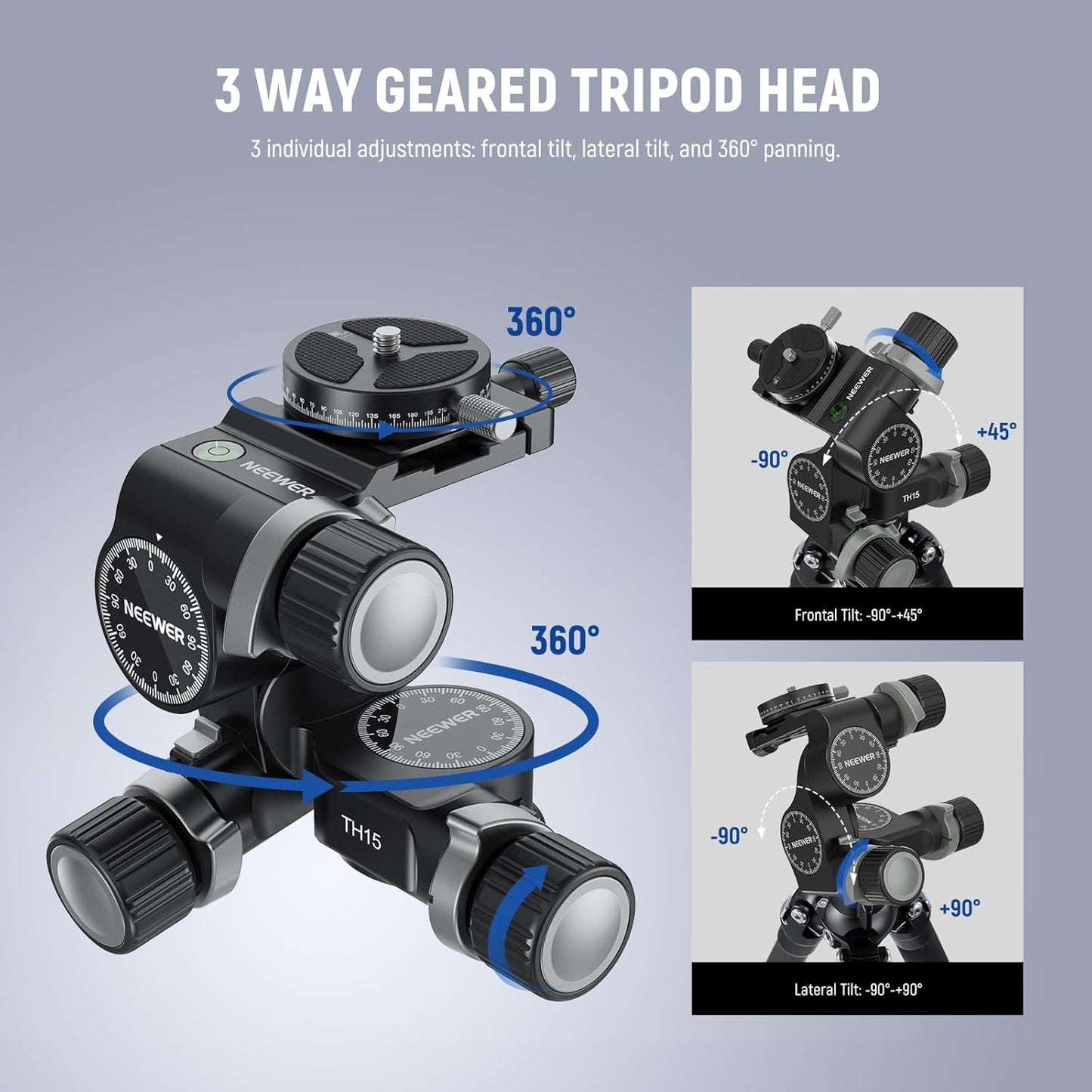 Neewer TH15 3-Way Geared Tripod Head Panoramic