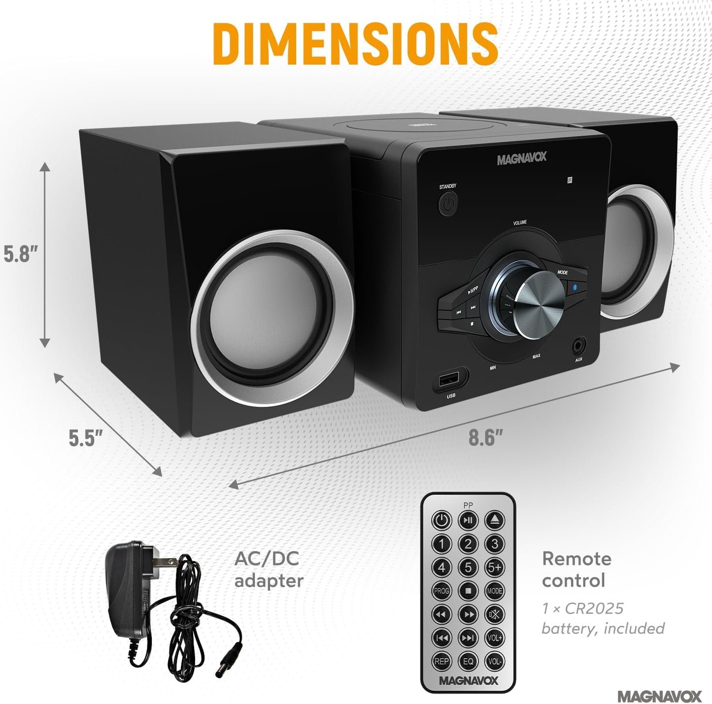 Magnavox MM442 3-Piece CD Shelf System Bluetooth Black