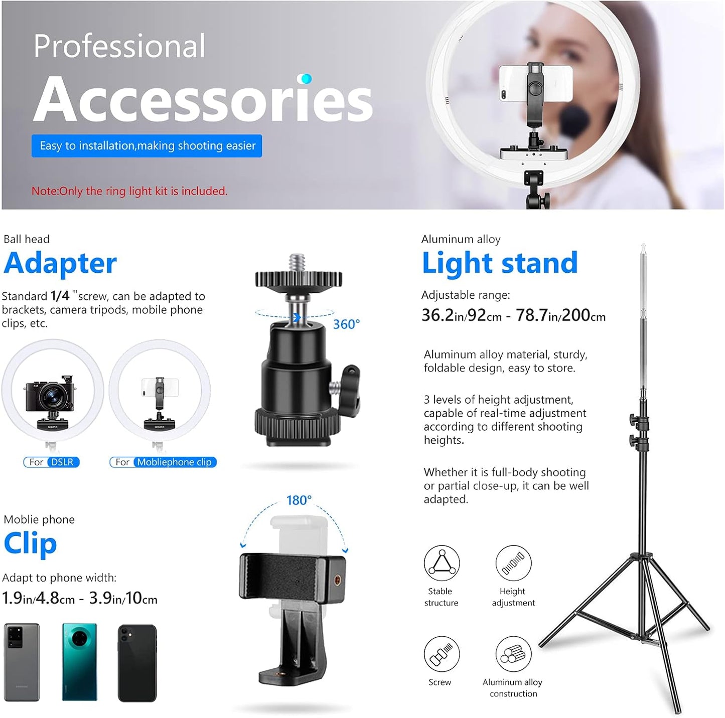 Neewer RP18 18-inch Dimmable LED Ring Light Kit