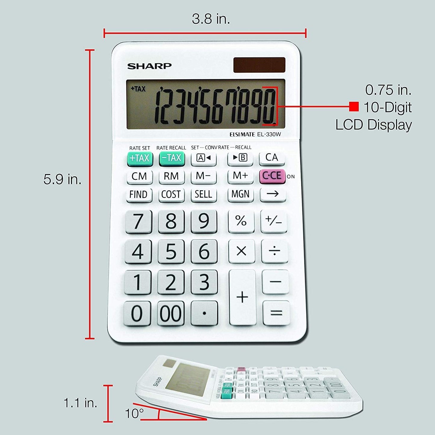 Sharp EL-330WB Basic Desktop Calculator, Solar Battery - 5 Pack
