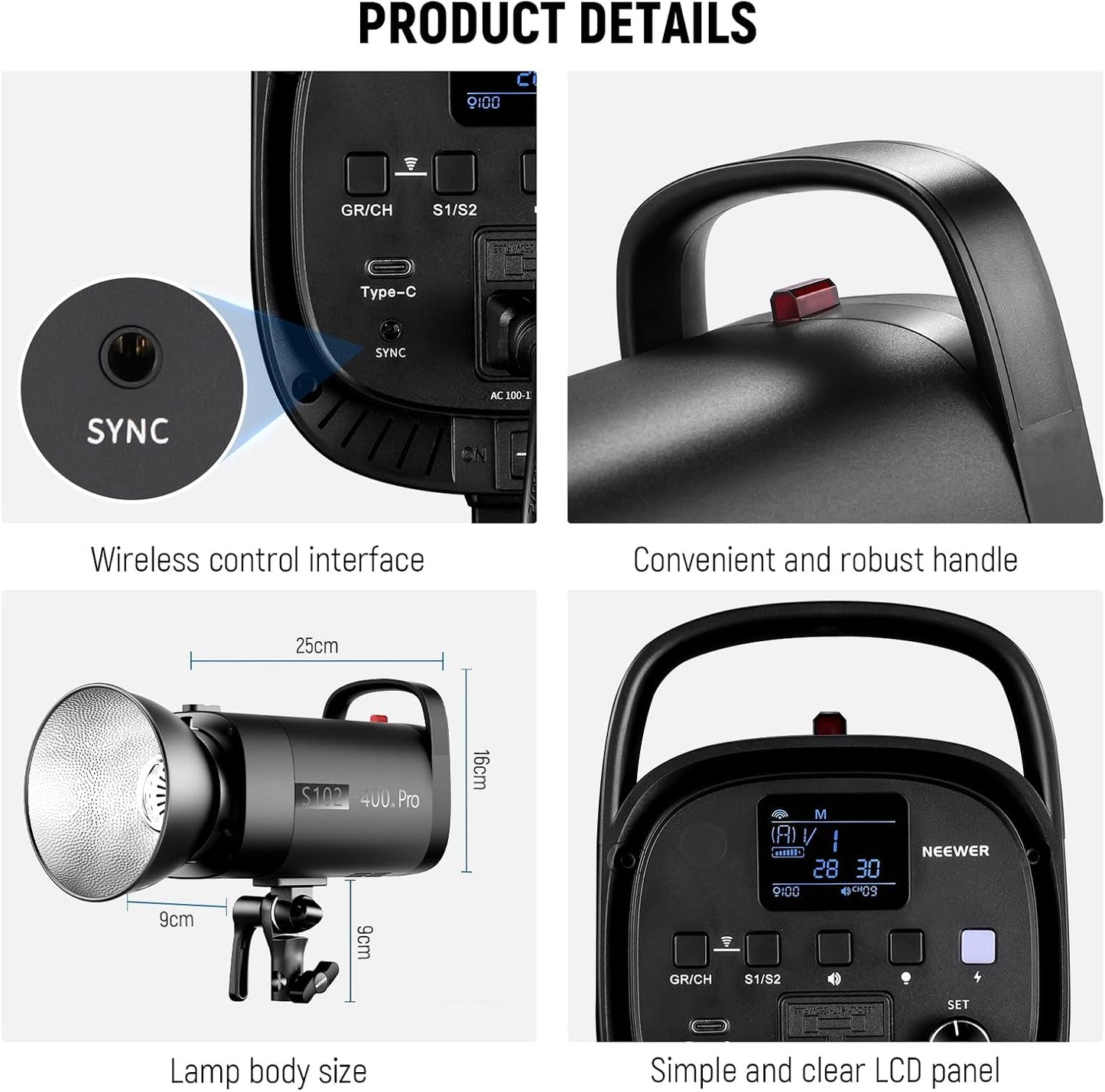 Neewer S102-400W PRO Strobe Flash Kit QPRO Supported