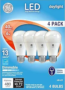 GE 67614 Daylight LED 40W A19 Bulb 4-Pack