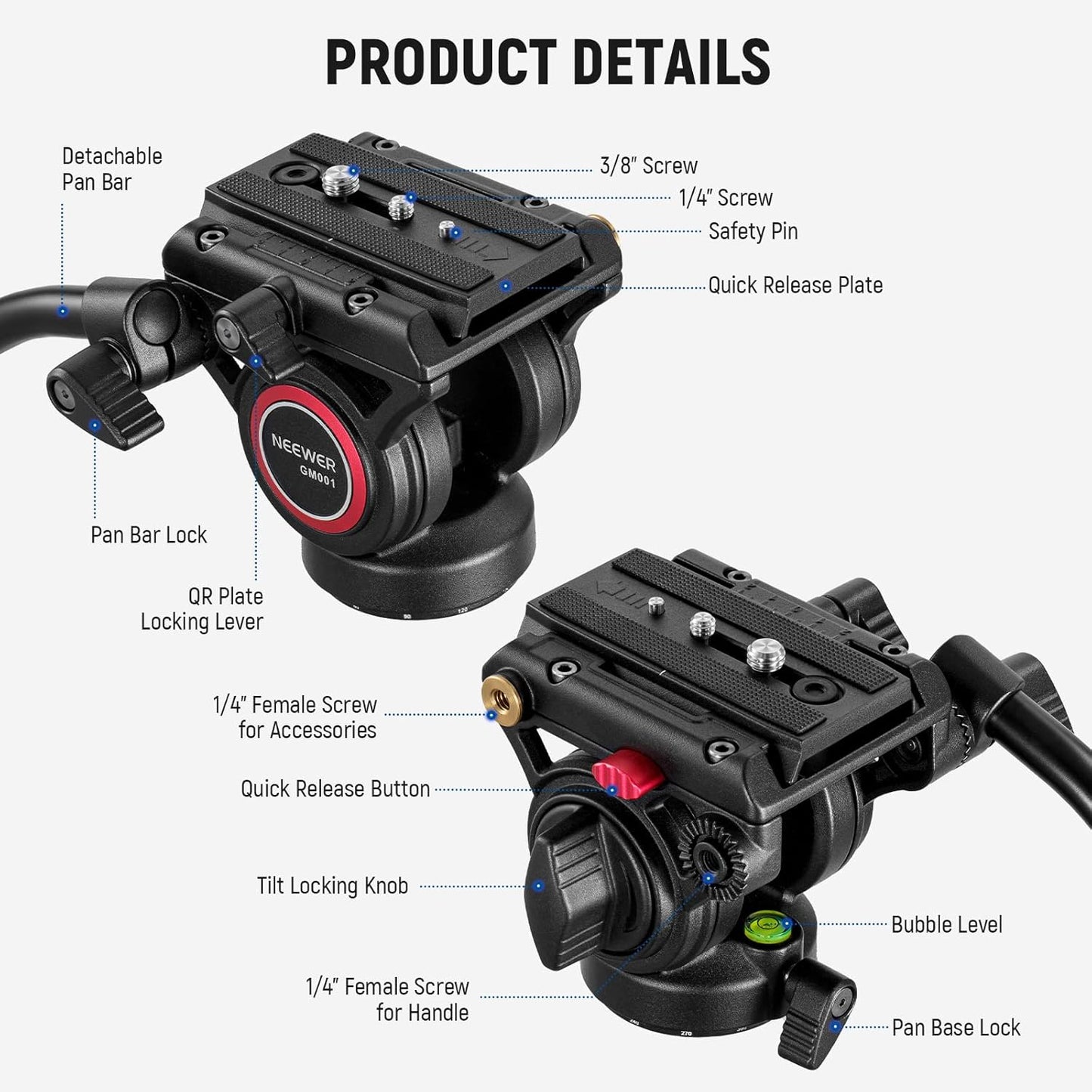 Neewer GM001 Video Tripod Fluid Head Heavy Duty