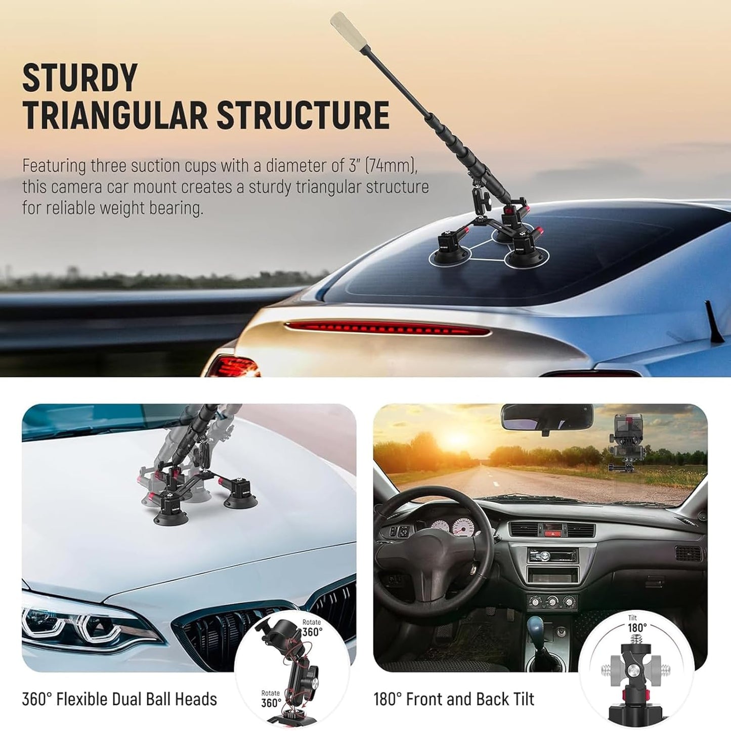 Neewer CA065 Triple Suction Cup Car Mount Kit