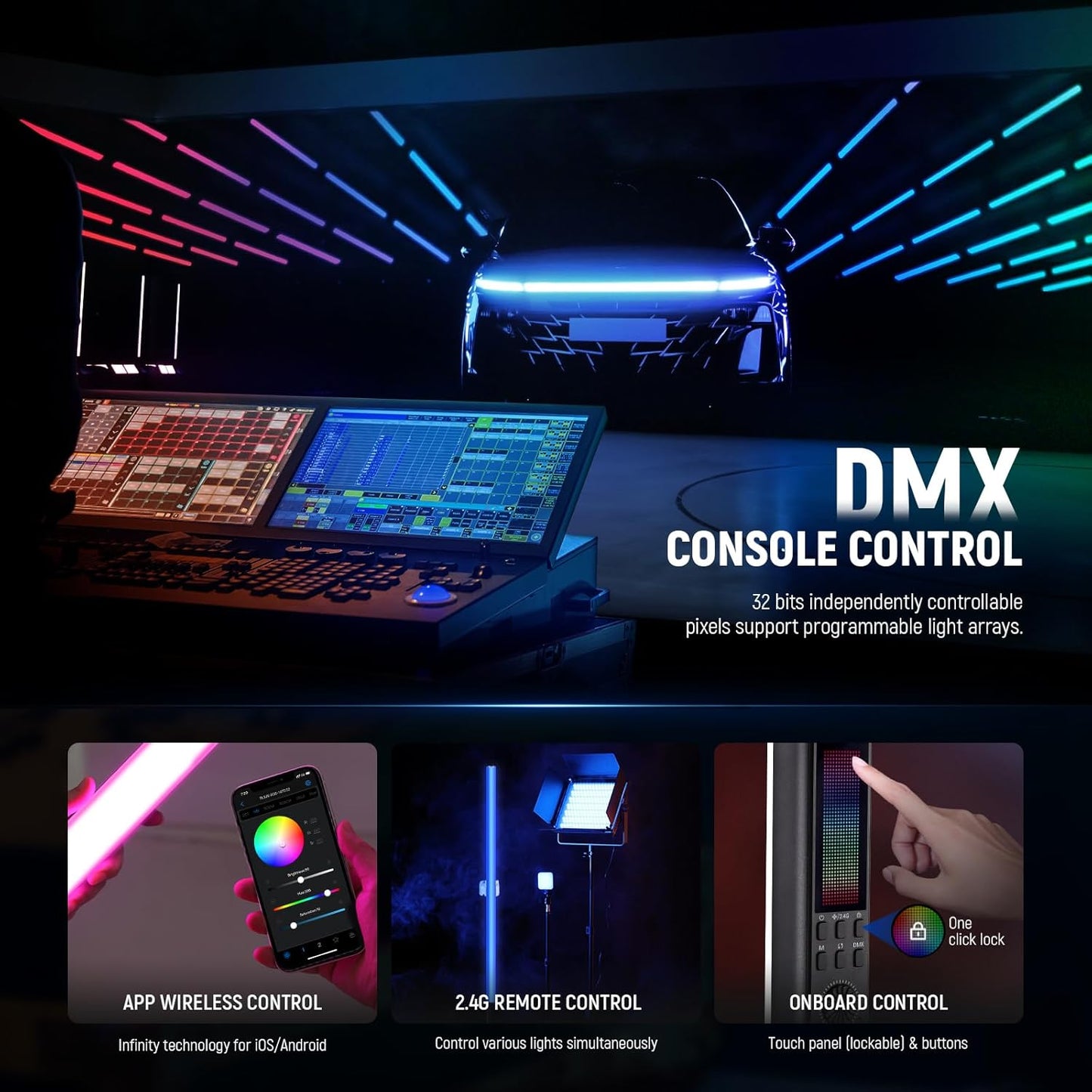 Neewer TL120C RGB Tube Light: 42W, APP/2.4G/DMX Control