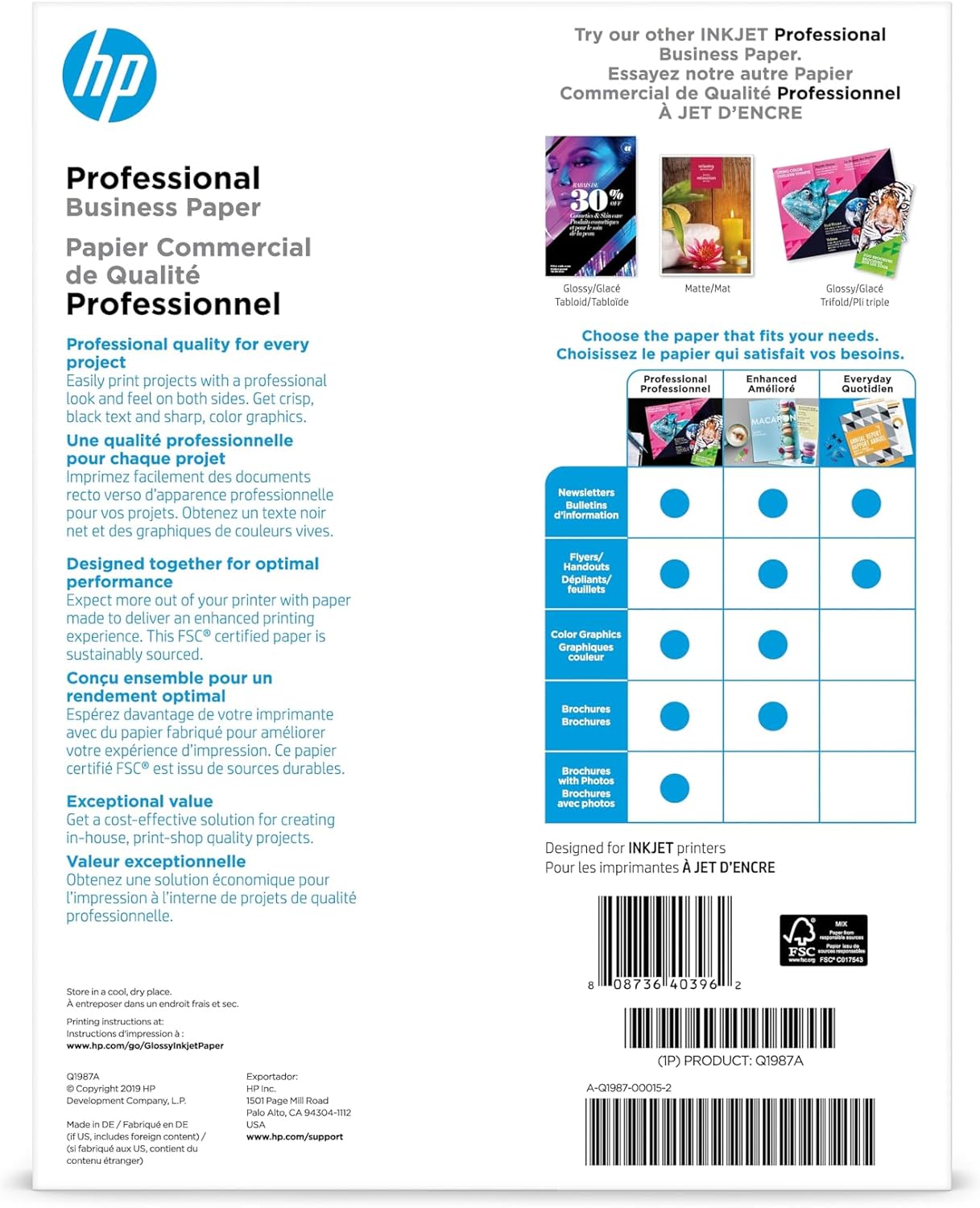 HP Q1987A 48lb Glossy Inkjet Business Paper