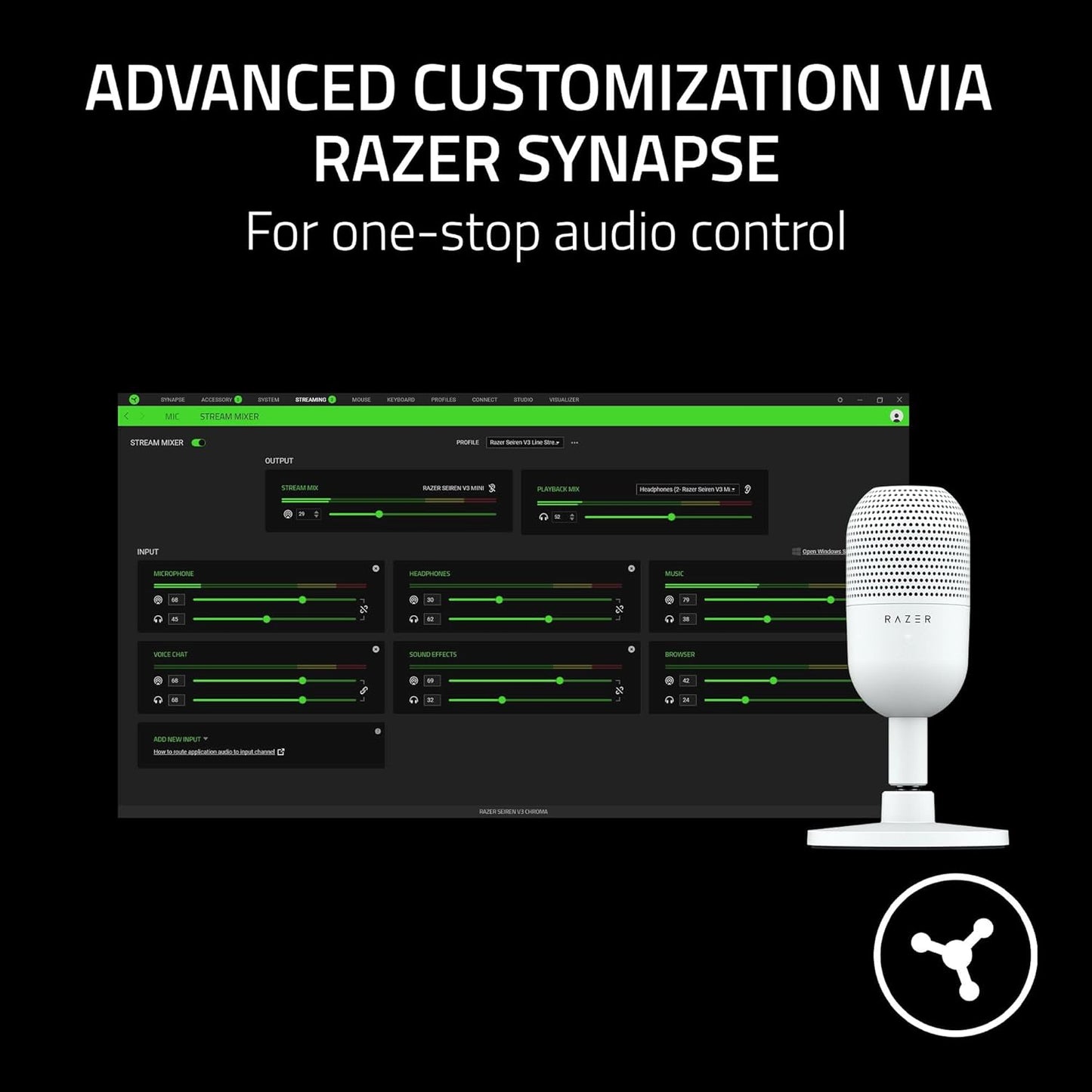 Razer RZ19-05050300-R3U1 Seiren V3 Mini: USB Condenser Microphone - White