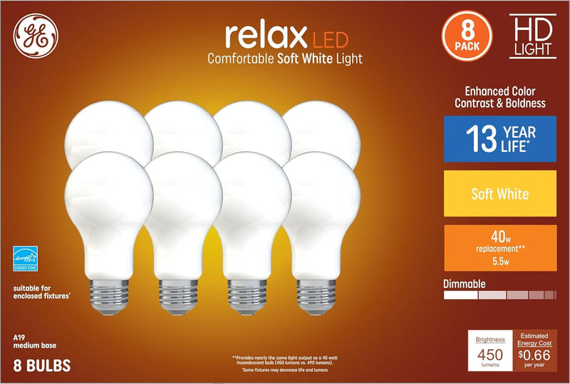 GE 44898 Relax 40W Equivalent Dimmable LED 8-Pack — main product image