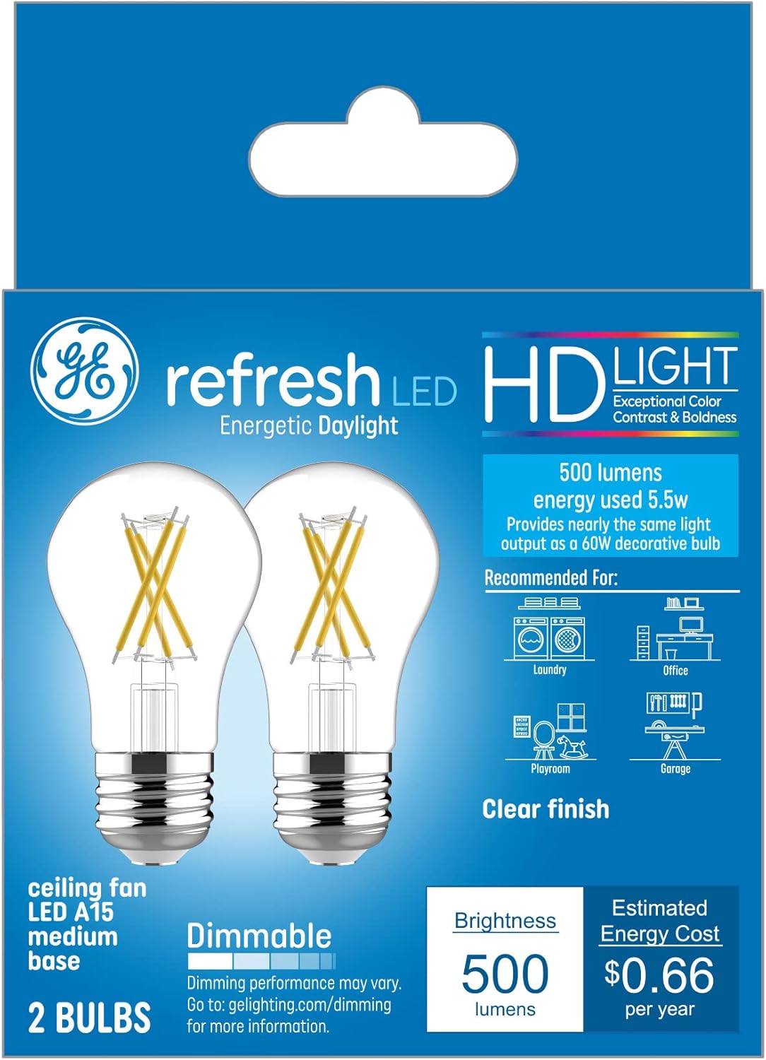 GE 46661 Refresh LED 60W Daylight Fan Bulbs 2-Pack