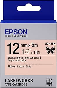 Epson LK-4JBK Black on Beige Label Tape 1/2 inch