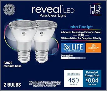 GE 45023 Reveal 50W PAR20 Dimmable LED Bulb 2-Pack