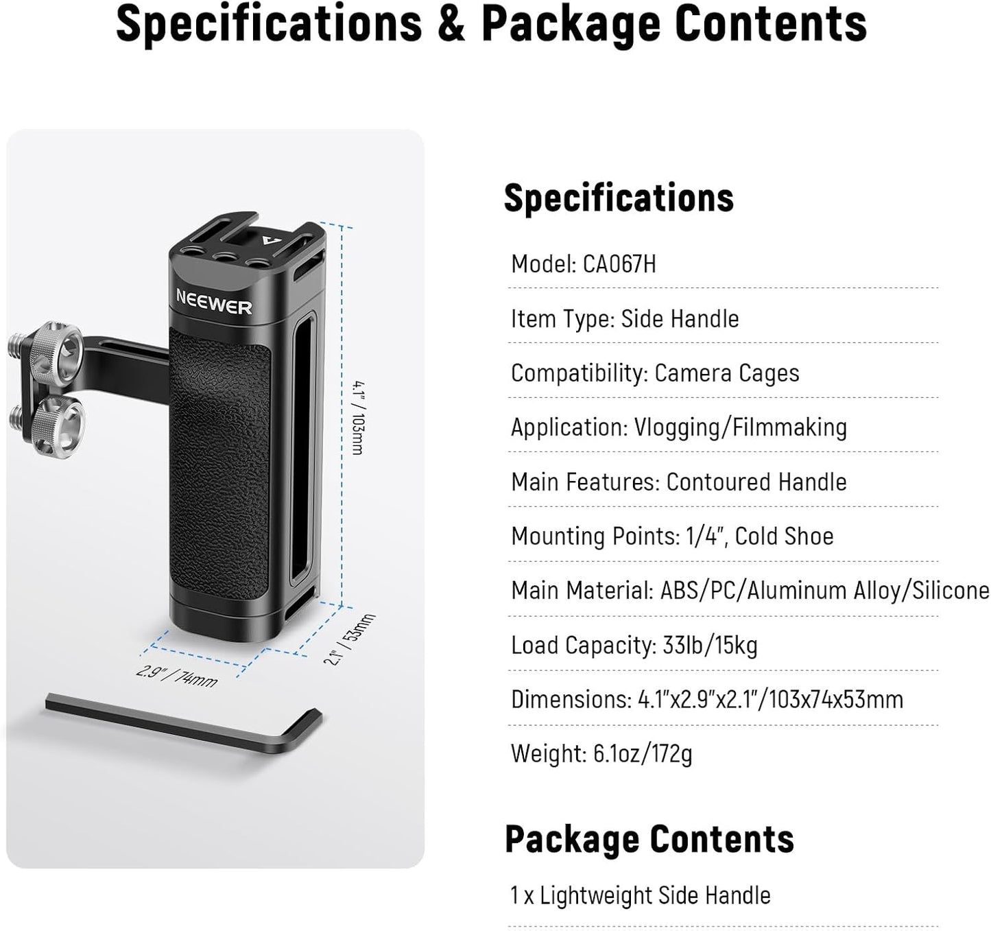 Neewer CA067H Lightweight Camera Cage Side Handle