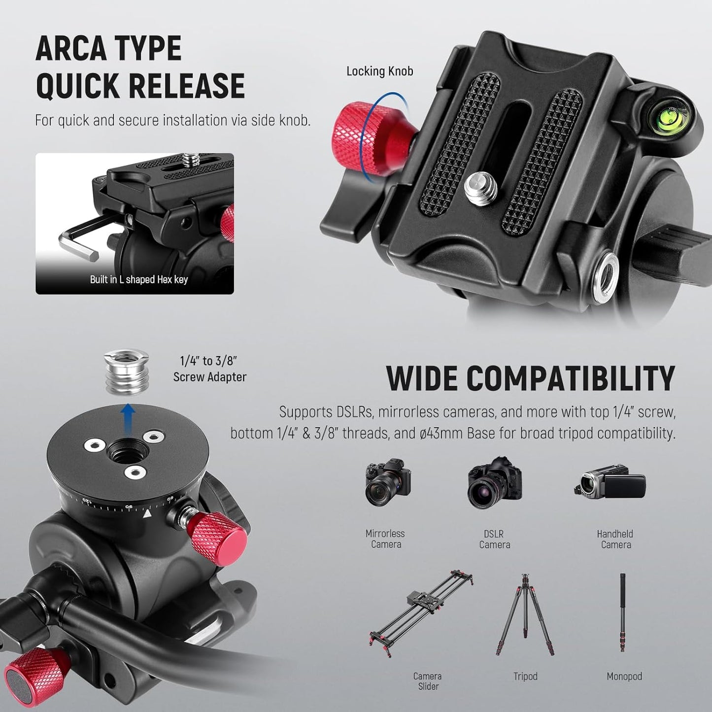 Neewer GM23 Fluid Tripod Head with Quick Release