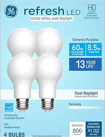 GE 93122568 Refresh 60W Dimmable LED Bulb 4-Pack
