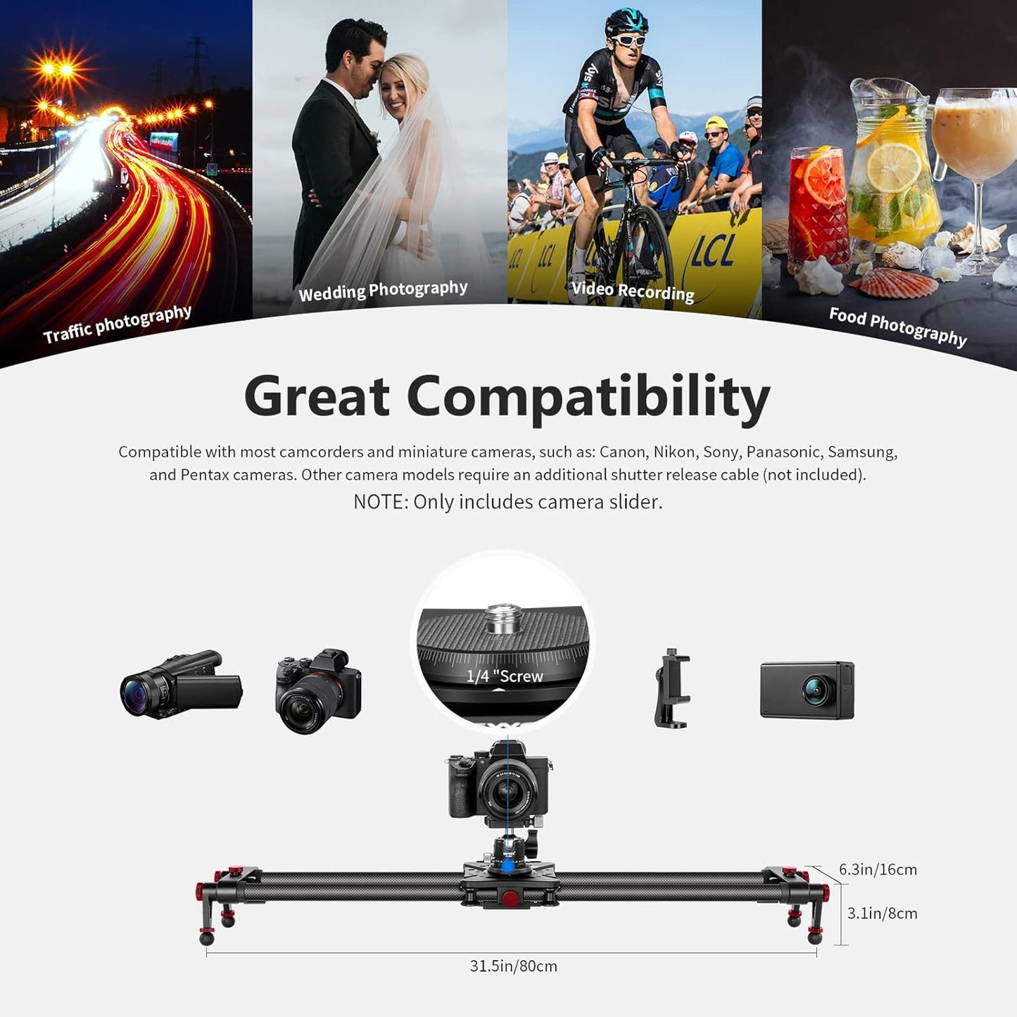 Neewer 10100335 Motorized Camera Slider 80cm Carbon